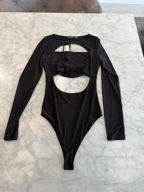 Nasty Gal Black Cutout Long Sleeve Bodysuit